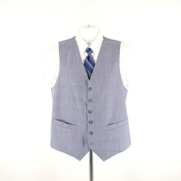 Vitale‎ Barberis Canonico Super 140s Blue Plaid 2 Piece Vest + Suit Jacket 42L - Picture 14 of 15